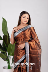 Indupriyaa Copper Temple Designe Handloom Tissue Cotton Saree